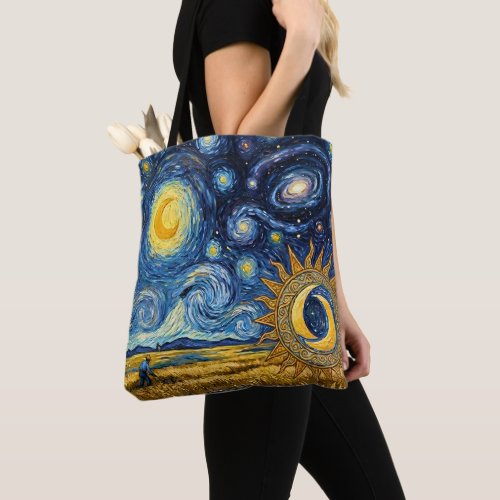 Van Gogh Style Starry Harvest Golden Wheat Field Tote Bag