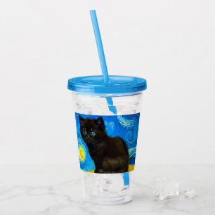 Van Gogh Style Starry Night Cat Acrylic Tumbler