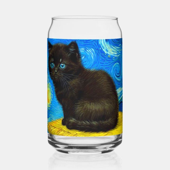 Van Gogh Style Starry Night Cat Can Glass (Front)