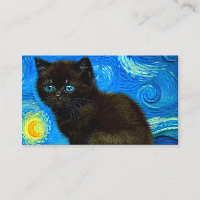 Van Gogh Style Starry Night Cat Enclosure Card (Front)