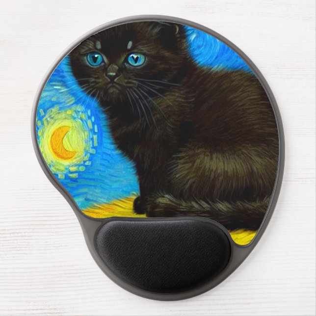 Van Gogh Style Starry Night Cat Gel Mouse Pad (Front)