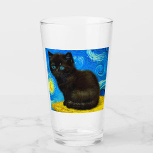 Van Gogh Style Starry Night Cat Glass