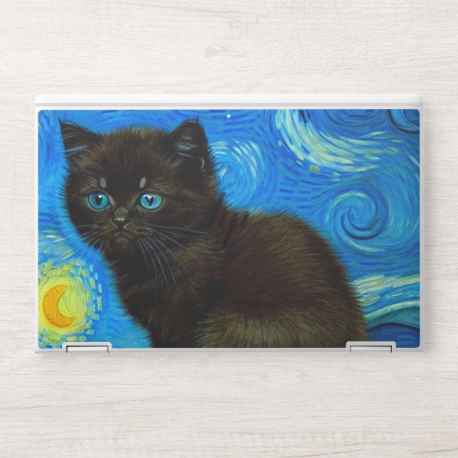 Van Gogh Style Starry Night Cat HP Laptop Skin (Front)