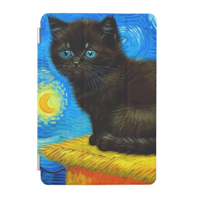 Van Gogh Style Starry Night Cat iPad Mini Cover (Front)