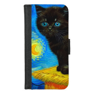 Van Gogh Style Starry Night Cat iPhone 8/7 Wallet Case
