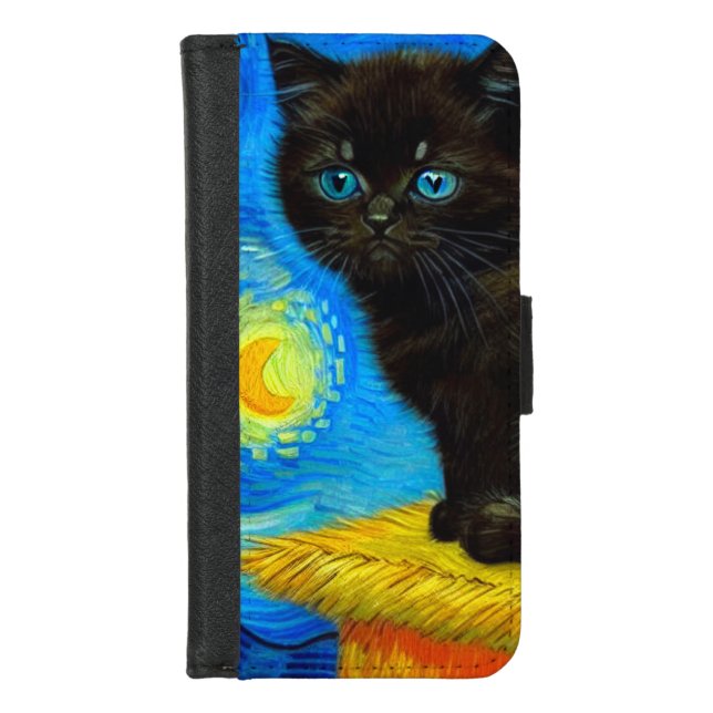 Van Gogh Style Starry Night Cat iPhone Wallet Case (Front)