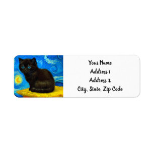 Van Gogh Style Starry Night Cat Label