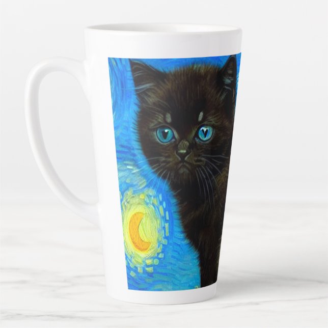 Van Gogh Style Starry Night Cat Latte Mug (Left)