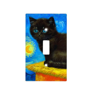 Van Gogh Style Starry Night Cat Light Switch Cover