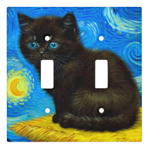 Van Gogh Style Starry Night Cat Light Switch Cover