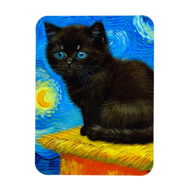 Van Gogh Style Starry Night Cat Magnet (Vertical)