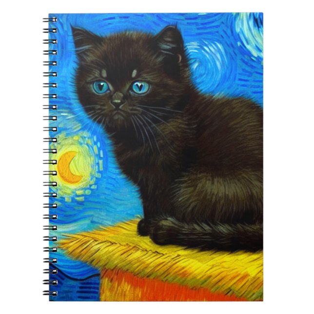 Van Gogh Style Starry Night Cat Notebook (Front)