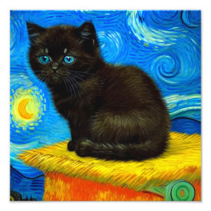 Van Gogh Style Starry Night Cat Photo Print