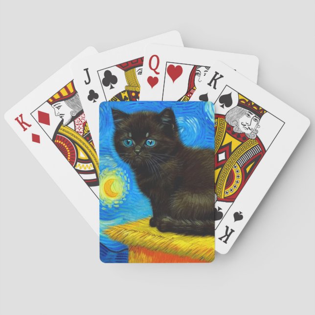Van Gogh Style Starry Night Cat Poker Cards (Back)
