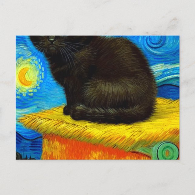 Van Gogh Style Starry Night Cat Postcard (Front)