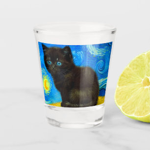 Van Gogh Style Starry Night Cat Shot Glass