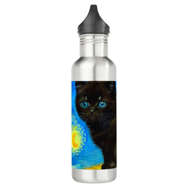 Van Gogh Style Starry Night Cat Stainless Steel Water Bottle (Left)