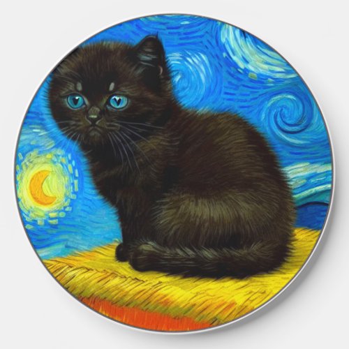 Van Gogh Style Starry Night Cat Wireless Charger