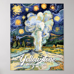 Van Gogh Style Yellowstone Old Faithful Vintage Poster