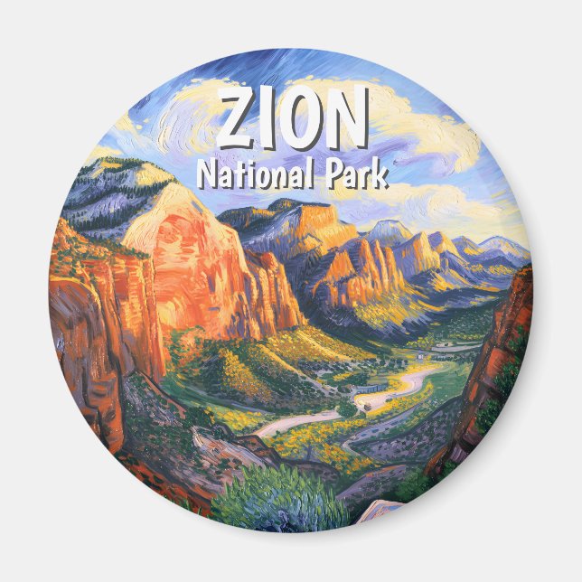 Van Gogh Style Zion National Park Angels Landing Magnet (Front)