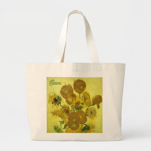 Van Gogh Sunflower Fine Art Painting  Large Tote Bag