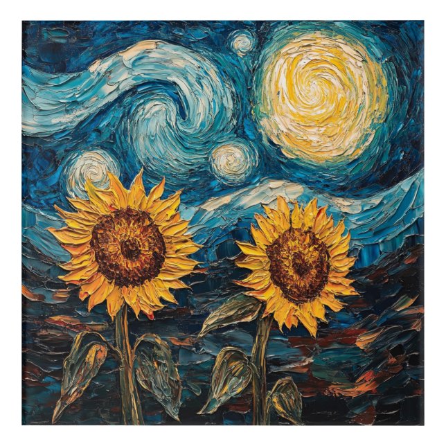 Van Gogh sunflowers and starry night Acrylic Print (Front)
