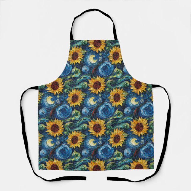 Van Gogh sunflowers and starry night  Apron (Front)