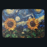 Van Gogh sunflowers and starry night  Bath Mat<br><div class="desc">Van Gogh sunflowers and starry night</div>