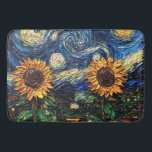 Van Gogh sunflowers and starry night  Bath Mat<br><div class="desc">Van Gogh sunflowers and starry night</div>