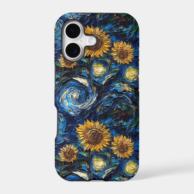 Van Gogh sunflowers and starry night Case-Mate iPhone Case (Back)