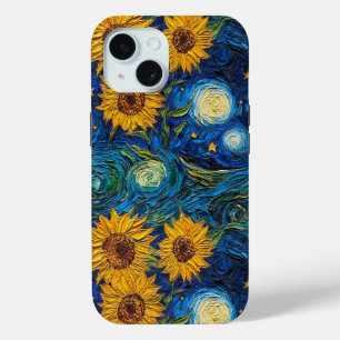 Van Gogh sunflowers and starry night iPhone 15 Case