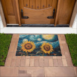 Van Gogh sunflowers and starry night  Doormat<br><div class="desc">Van Gogh sunflowers and starry night</div>