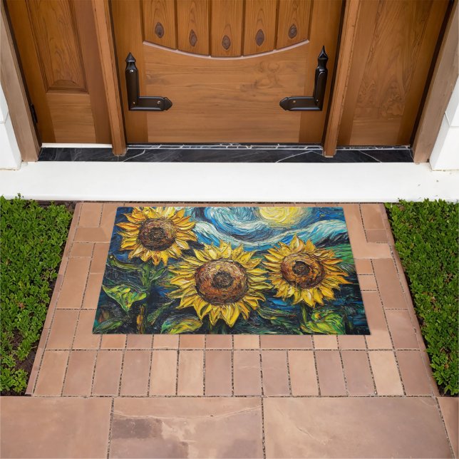 Van Gogh sunflowers and starry night  Doormat (Outdoor)