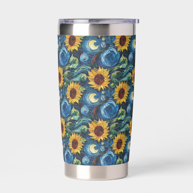 Van Gogh sunflowers and starry night  Insulated Tumbler (Left)