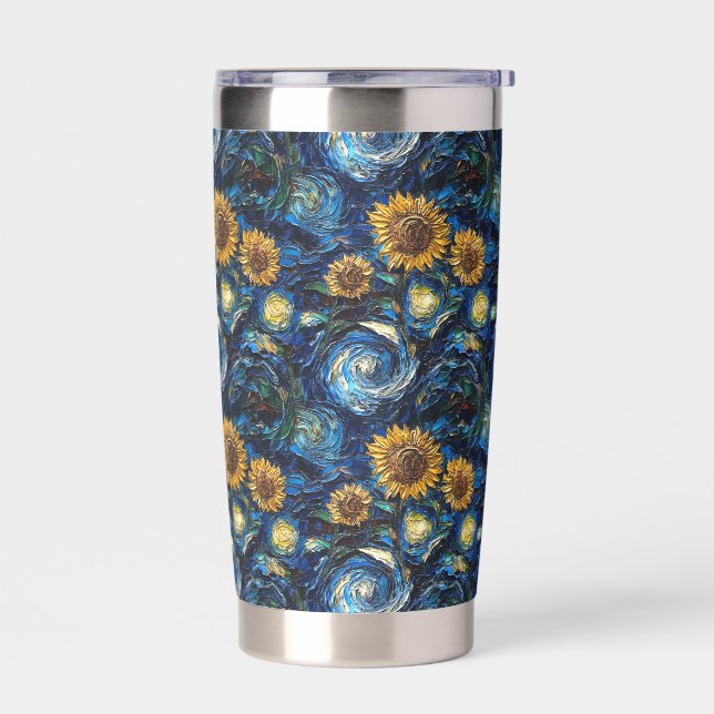 Van Gogh sunflowers and starry night  Insulated Tumbler (Left)
