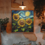 Van Gogh sunflowers and starry night Poster<br><div class="desc">Van Gogh sunflowers and starry night</div>