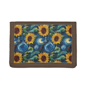 Van Gogh sunflowers and starry night Trifold Wallet