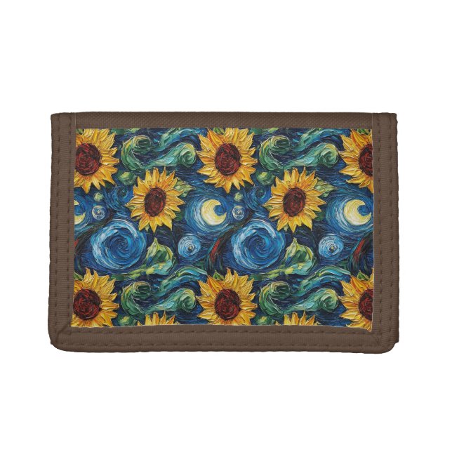 Van Gogh sunflowers and starry night Trifold Wallet (Front)