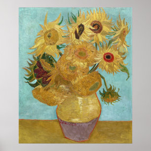 Van Gogh Sunflowers - Blue & Yellow Impressionism Poster