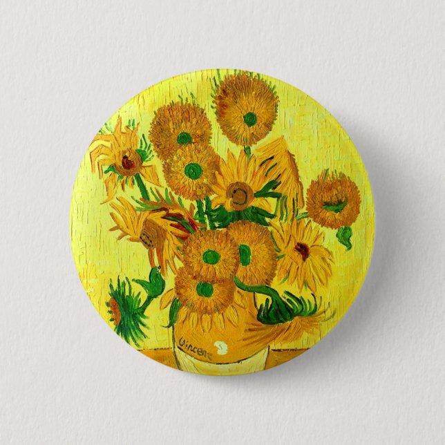 Van Gogh Sunflowers Button (Front)