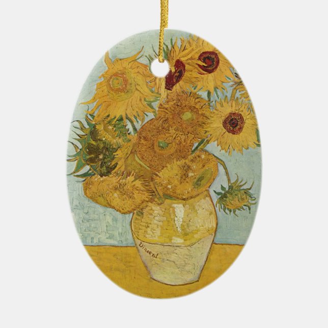 Van Gogh Sunflowers Ceramic Ornament (Front)