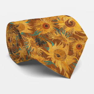 Van Gogh Sunflowers copper brown yellow turquoise Neck Tie