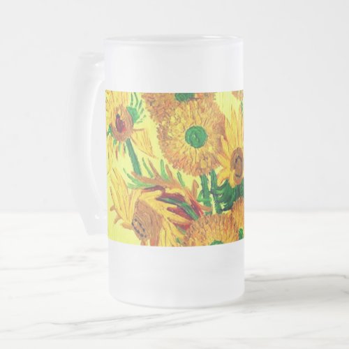 Van Gogh Sunflowers Frosted Glass Beer Mug