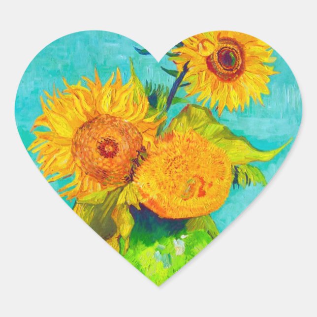 Van Gogh Sunflowers  Heart Sticker (Front)