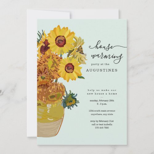 Van Gogh Sunflowers Housewarming Party Invitation - Van Gogh Sunflowers Housewarming Party Invitation - a modern take on Van Gogh's sunflowers make a unique and artistic invitation for your celebration in your new home.