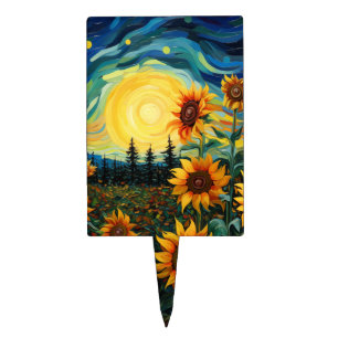 Van Gogh Sunflowers Painting Cake Topper