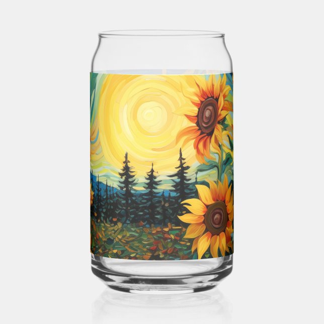  Van Gogh Sunflowers Painting Can Glass (Left)