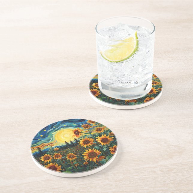  Van Gogh Sunflowers Painting Coaster (Side)
