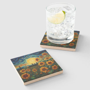Van Gogh Sunflowers Painting Stone Coaster