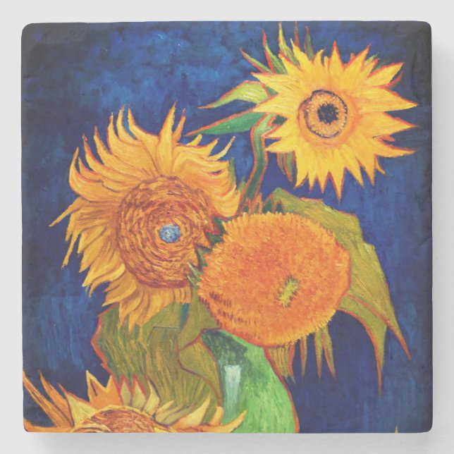 Van Gogh Sunflowers Stone Coaster (Front)